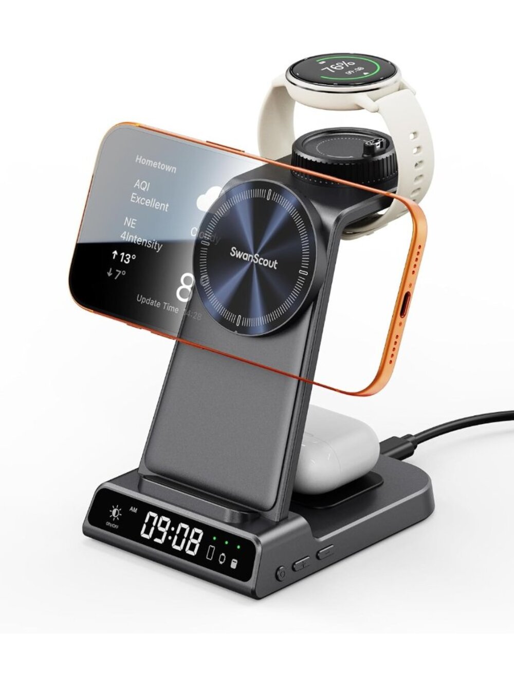 3-in-1 Magnetic Charging Station for Garmin Watch & iPhone - Fast Charger